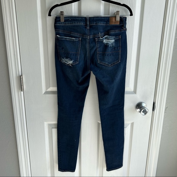 American Eagle Dark Wash Distressed Skinny Jeans - Picture 2 of 3